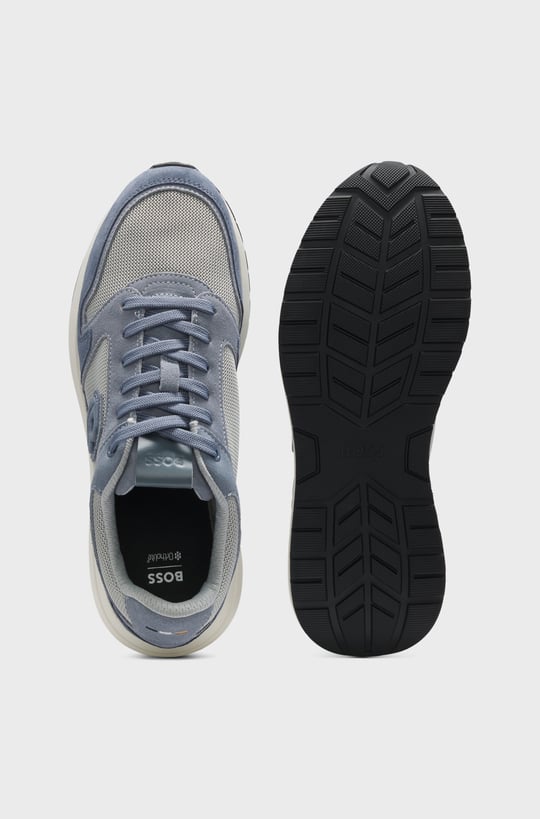 BOSS  BOSS Erkek Monogram Logolu Nefes Alabilen Tasarımlı Deri Mavi Sneaker 50554612-460