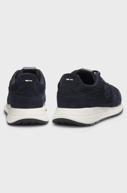 BOSS  BOSS Erkek Monogram Logolu Nefes Alabilen Tasarımlı Deri Lacivert Sneaker 50554612-401