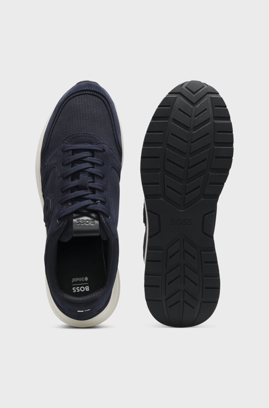 BOSS  BOSS Erkek Monogram Logolu Nefes Alabilen Tasarımlı Deri Lacivert Sneaker 50554612-401