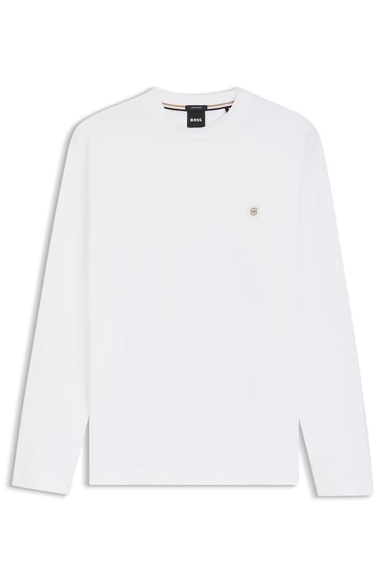 BOSS  BOSS Erkek Normal Kalıp %100 Pamuklu Logo Baskılı Uzun Kollu Beyaz Sweatshirt 50555107-100