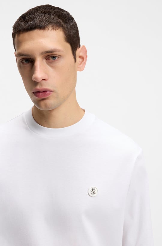 BOSS  BOSS Erkek Normal Kalıp %100 Pamuklu Logo Baskılı Uzun Kollu Beyaz Sweatshirt 50555107-100