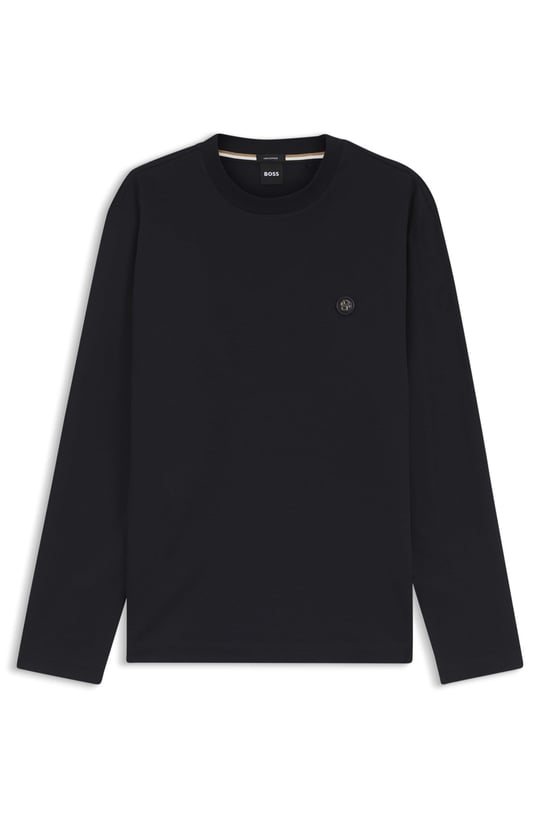 BOSS  BOSS Erkek Normal Kalıp %100 Pamuklu Logo Baskılı Uzun Kollu Lacivert Sweatshirt 50555107-404