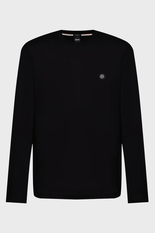 BOSS  BOSS Erkek Normal Kalıp %100 Pamuklu Logo Baskılı Uzun Kollu Siyah Sweatshirt 50555107-001