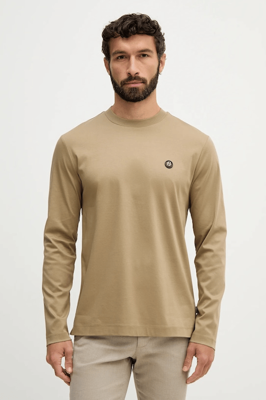 BOSS  BOSS Erkek Normal Kalıp %100 Pamuklu Logo Baskılı Uzun Kollu Haki Sweatshirt 50555107-252