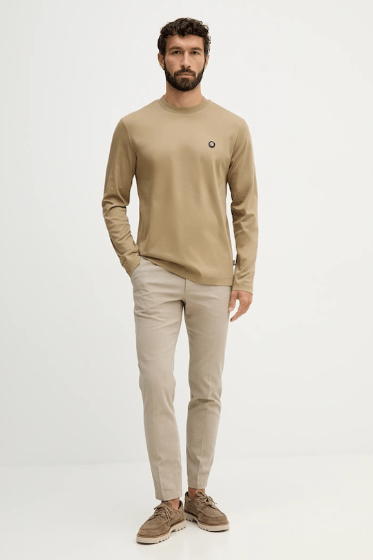 BOSS  BOSS Erkek Normal Kalıp %100 Pamuklu Logo Baskılı Uzun Kollu Haki Sweatshirt 50555107-252