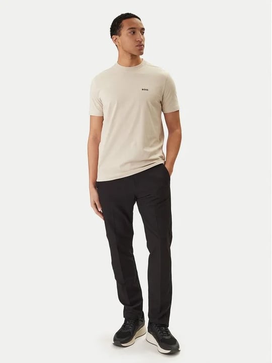BOSS  BOSS Erkek Normal Kalıp Çizgili Bisiklet Yakalı Esnek Pamuklu Kısa Kollu Bej T-Shirt 50521245-275