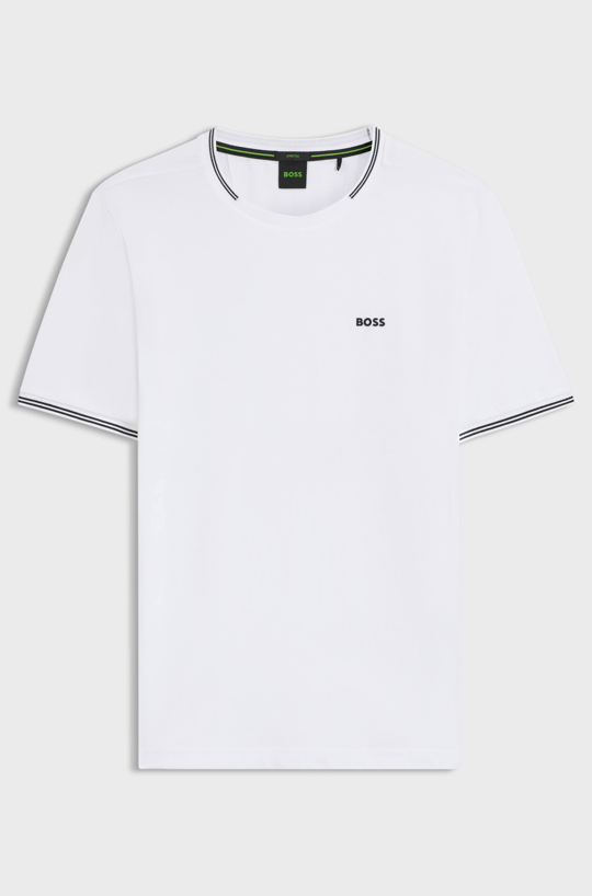 BOSS  BOSS Erkek Normal Kalıp Çizgili Bisiklet Yakalı Esnek Pamuklu Kısa Kollu Beyaz T-Shirt 50521245-100