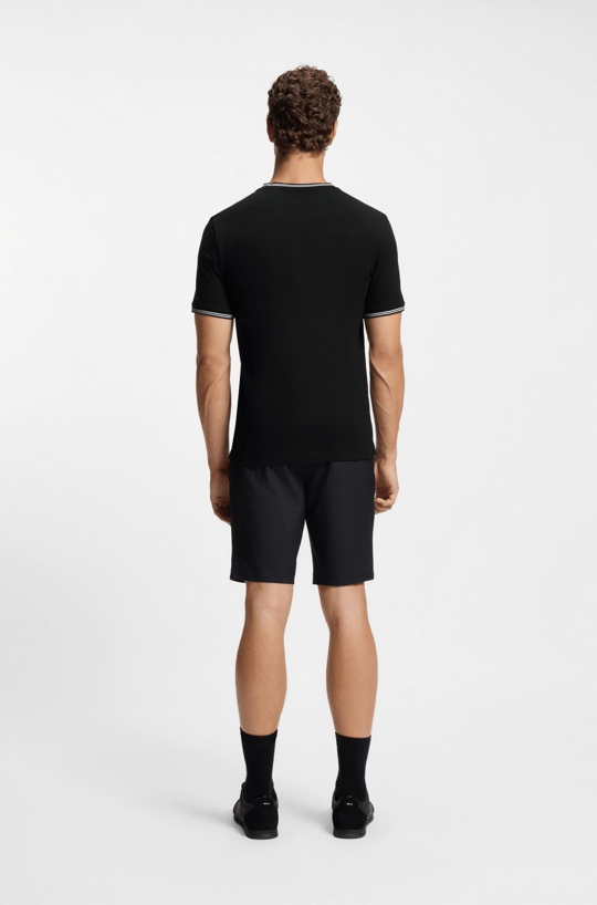 BOSS  BOSS Erkek Normal Kalıp Çizgili Bisiklet Yakalı Esnek Pamuklu Kısa Kollu Siyah T-Shirt 50521245-001