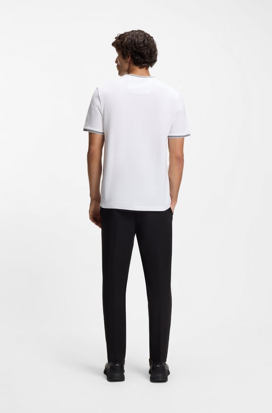 BOSS  BOSS Erkek Normal Kalıp Çizgili Bisiklet Yakalı Esnek Pamuklu Kısa Kollu Beyaz T-Shirt 50521245-100