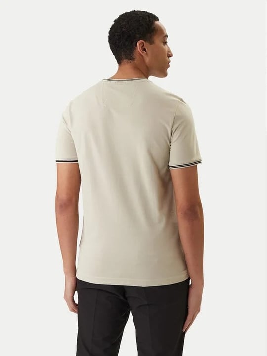 BOSS  BOSS Erkek Normal Kalıp Çizgili Bisiklet Yakalı Esnek Pamuklu Kısa Kollu Bej T-Shirt 50521245-275