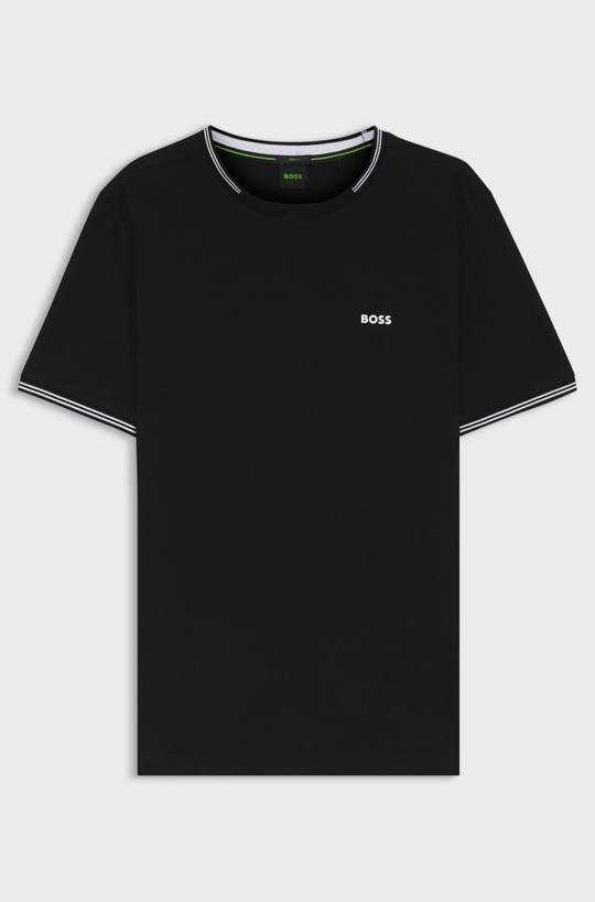 BOSS  BOSS Erkek Normal Kalıp Çizgili Bisiklet Yakalı Esnek Pamuklu Kısa Kollu Siyah T-Shirt 50521245-001
