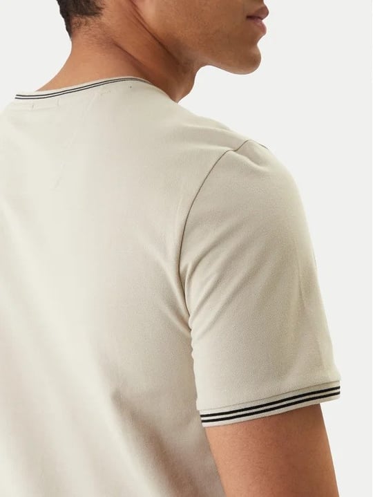 BOSS  BOSS Erkek Normal Kalıp Çizgili Bisiklet Yakalı Esnek Pamuklu Kısa Kollu Bej T-Shirt 50521245-275