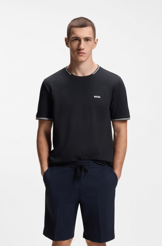BOSS  BOSS Erkek Normal Kalıp Çizgili Bisiklet Yakalı Esnek Pamuklu Kısa Kollu Lacivert T-Shirt 50521245-402