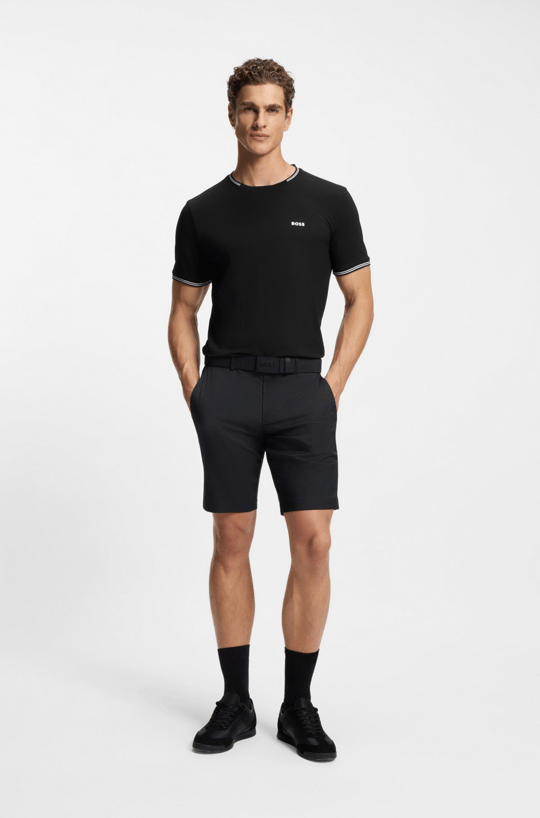 BOSS  BOSS Erkek Normal Kalıp Çizgili Bisiklet Yakalı Esnek Pamuklu Kısa Kollu Siyah T-Shirt 50521245-001