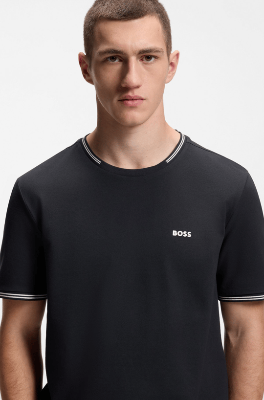 BOSS  BOSS Erkek Normal Kalıp Çizgili Bisiklet Yakalı Esnek Pamuklu Kısa Kollu Lacivert T-Shirt 50521245-402