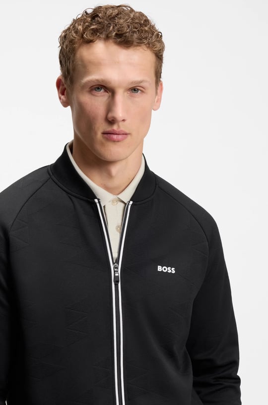 BOSS  BOSS Erkek Normal Kalıp Desenli Fermuarlı Uzun Kollu Siyah Ceket 50566825-001