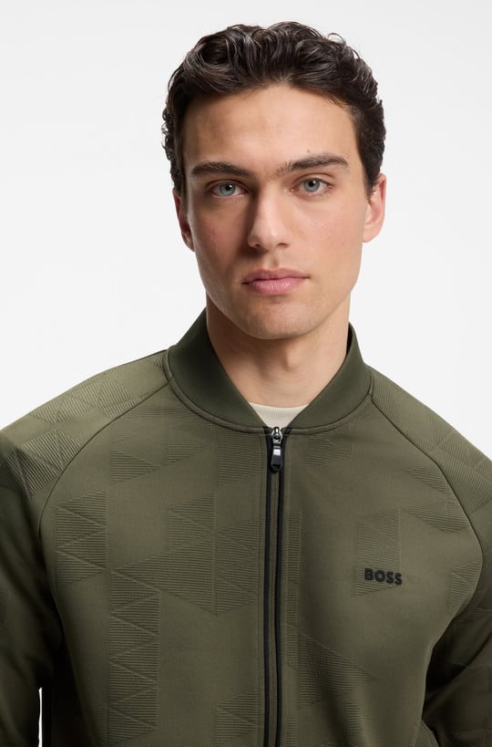 BOSS  BOSS Erkek Normal Kalıp Desenli Fermuarlı Uzun Kollu Haki Ceket 50566825-398