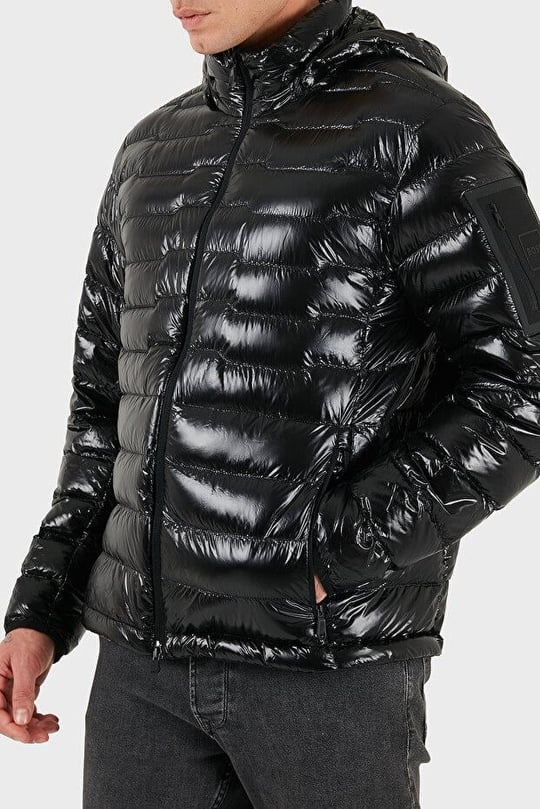 BOSS  BOSS Erkek Normal Kalıp Kapüşonlu Kapitone Desenli Uzun Kollu Şişme Siyah Mont 50548790-001