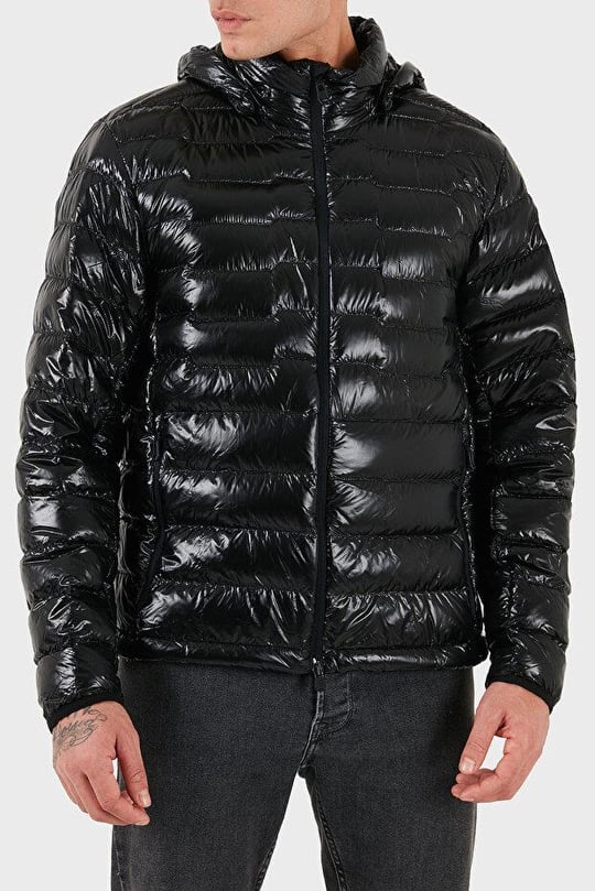 BOSS  BOSS Erkek Normal Kalıp Kapüşonlu Kapitone Desenli Uzun Kollu Şişme Siyah Mont 50548790-001