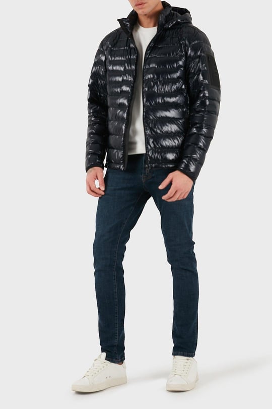 BOSS  BOSS Erkek Normal Kalıp Kapüşonlu Kapitone Desenli Uzun Kollu Şişme Lacivert Mont 50548790-402