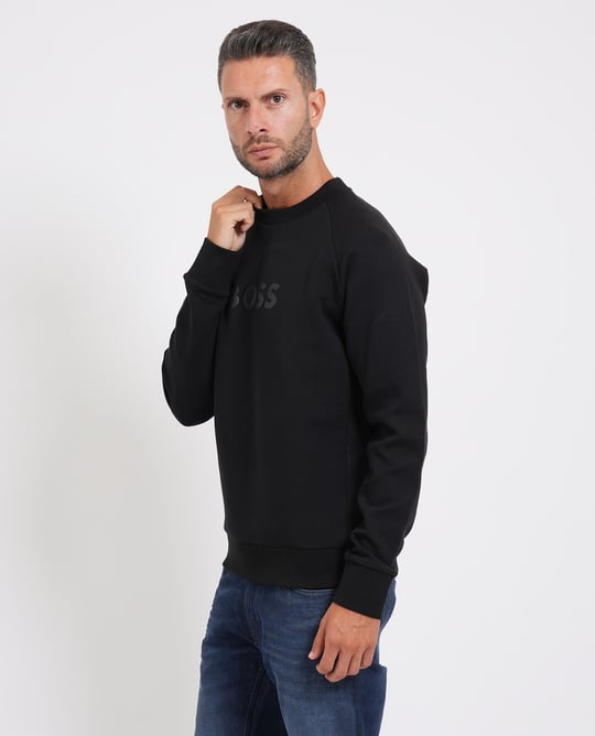 BOSS  BOSS Erkek Normal Kalıp Logo Baskılı Pamuklu Uzun Kollu Siyah T-Shirt 50565307-001