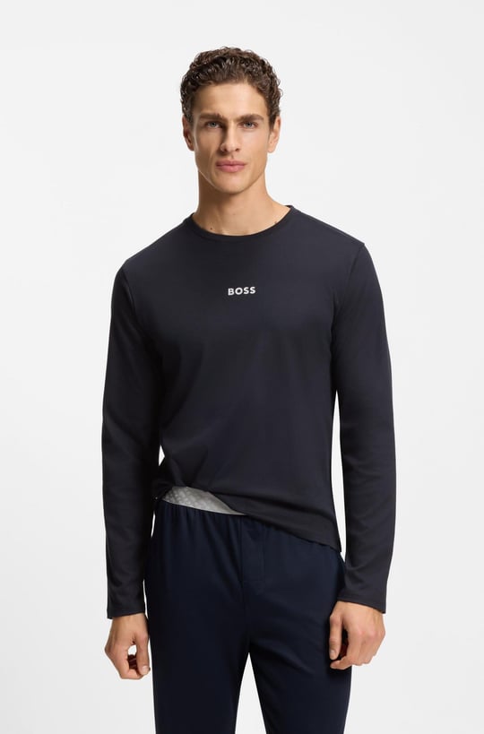 BOSS  BOSS Erkek Normal Kalıp Logo Baskılı Beli Lastikli %100 Pamuklu Lacivert Pijama Takımı 50550547-402