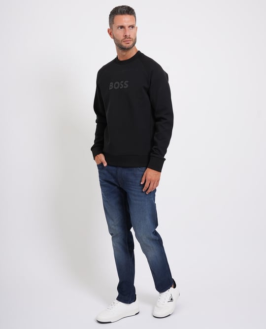 BOSS  BOSS Erkek Normal Kalıp Logo Baskılı Pamuklu Uzun Kollu Siyah T-Shirt 50565307-001