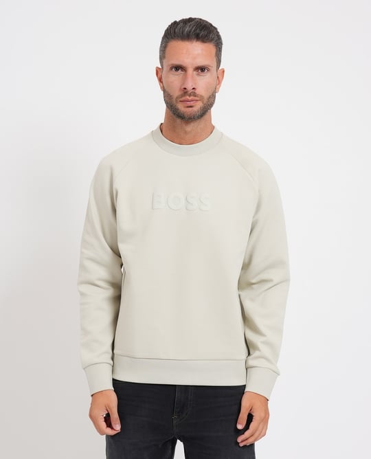 BOSS  BOSS Erkek Normal Kalıp Logo Baskılı Pamuklu Uzun Kollu Açık Bej T-Shirt 50565307-272