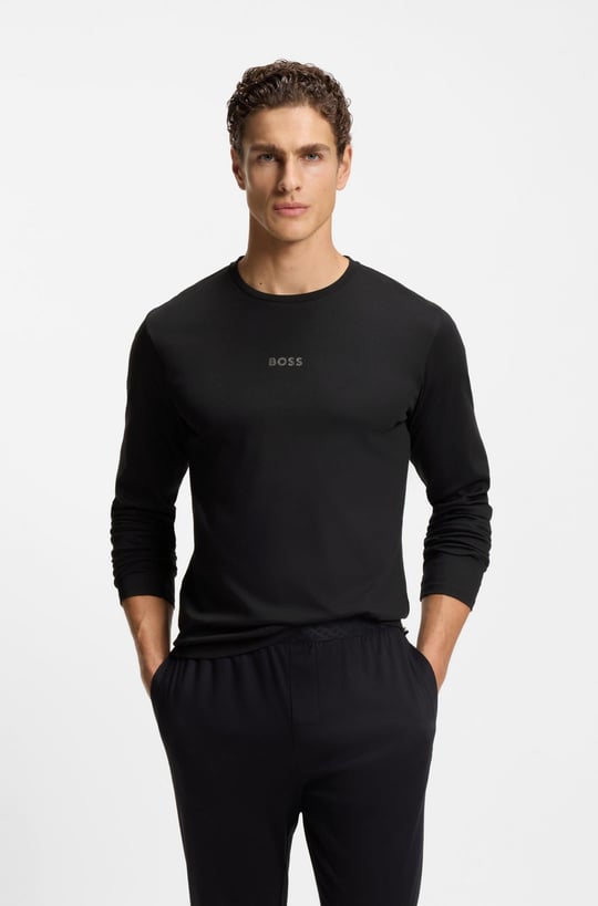 BOSS  BOSS Erkek Normal Kalıp Logo Baskılı Beli Lastikli %100 Pamuklu Siyah Pijama Takımı 50550547-001