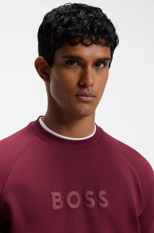 BOSS  BOSS Erkek Normal Kalıp Logo Baskılı Pamuklu Uzun Kollu Bordo T-Shirt 50565307-654