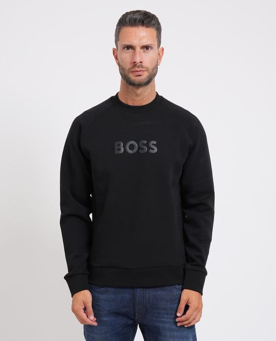 BOSS  BOSS Erkek Normal Kalıp Logo Baskılı Pamuklu Uzun Kollu Siyah T-Shirt 50565307-001