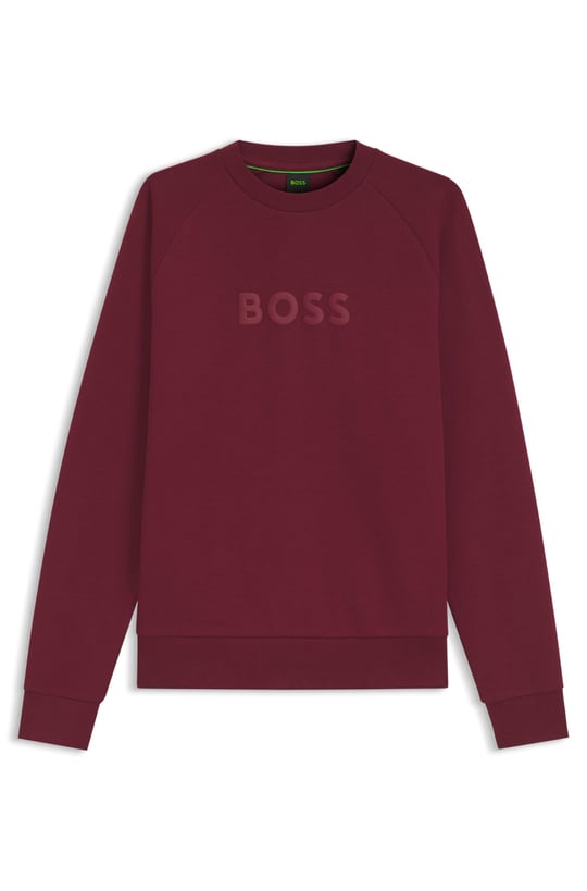 BOSS  BOSS Erkek Normal Kalıp Logo Baskılı Pamuklu Uzun Kollu Bordo T-Shirt 50565307-654