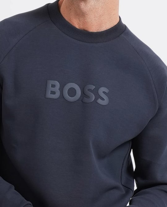 BOSS  BOSS Erkek Normal Kalıp Logo Baskılı Pamuklu Uzun Kollu Lacivert T-Shirt 50565307-402