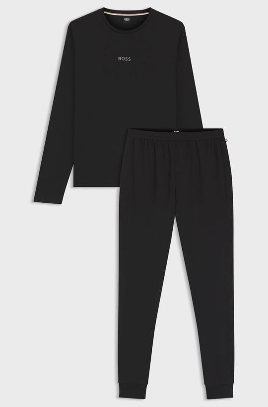 BOSS  BOSS Erkek Normal Kalıp Logo Baskılı Beli Lastikli %100 Pamuklu Siyah Pijama Takımı 50550547-001