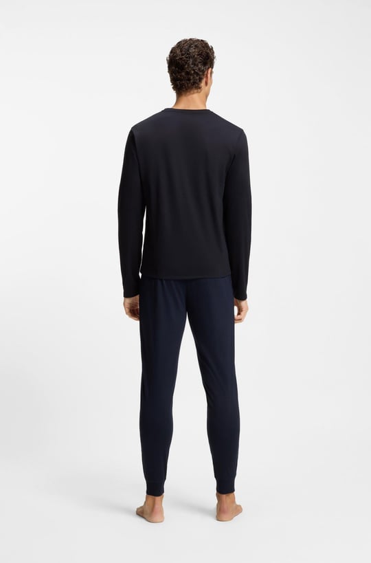 BOSS  BOSS Erkek Normal Kalıp Logo Baskılı Beli Lastikli %100 Pamuklu Lacivert Pijama Takımı 50550547-402