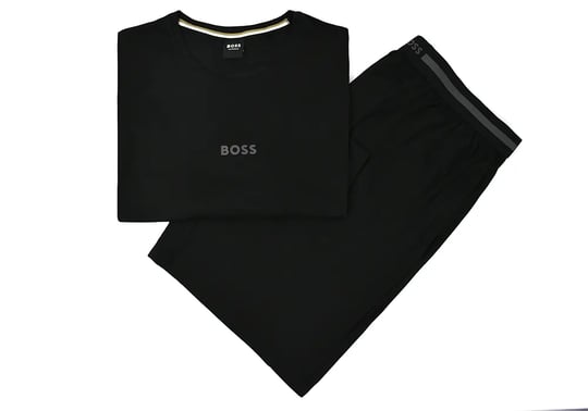 BOSS  BOSS Erkek Normal Kalıp Logo Detaylı Beli Lastikli Esnek Dokuma Kumaş Siyah Pijama Takımı 50561525-001