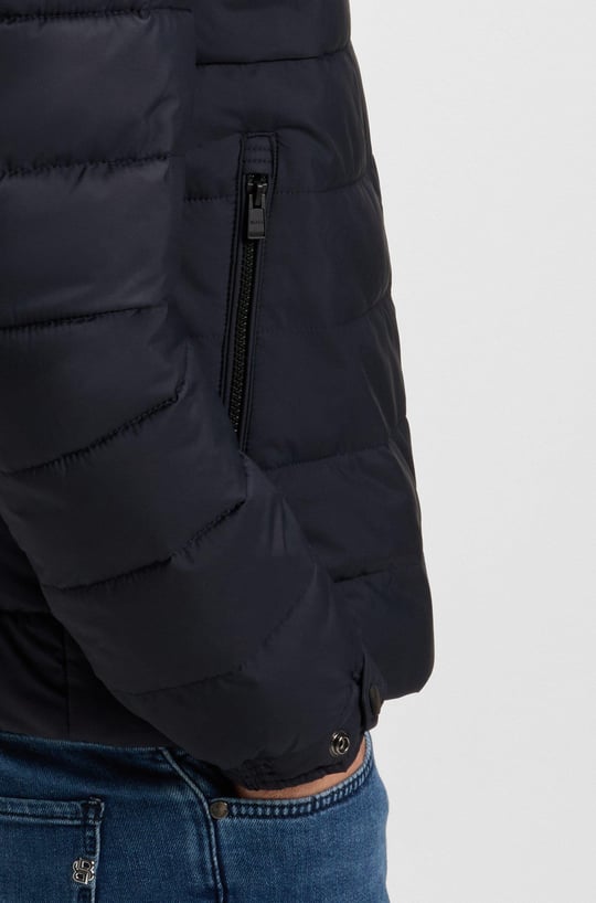 BOSS BOSS Erkek Normal Kalıp Logo Detaylı Su İtici Kumaş Dik Yaka Uzun Kollu Lacivert Ceket 50519237-404