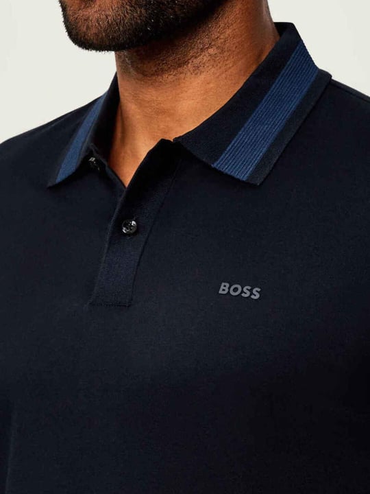 BOSS  BOSS Erkek Normal Kalıp Logo İşlemeli %100 Pamuklu Uzun Kollu Lacivert Polo Yaka T-Shirt 50549257-405