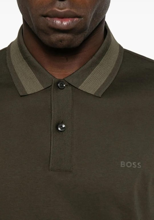 BOSS  BOSS Erkek Normal Kalıp Logo İşlemeli %100 Pamuklu Uzun Kollu Haki Polo Yaka T-Shirt 50549257-342