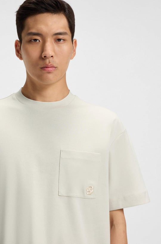 BOSS BOSS Erkek Normal Kalıp Merserize Pamuklu Yuvarlak Yakalı Kısa Kollu Bej T-Shirt 50544106-131