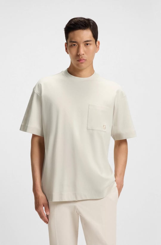 BOSS BOSS Erkek Normal Kalıp Merserize Pamuklu Yuvarlak Yakalı Kısa Kollu Bej T-Shirt 50544106-131
