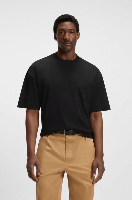 BOSS BOSS Erkek Normal Kalıp Merserize Pamuklu Yuvarlak Yakalı Kısa Kollu Siyah T-Shirt 50544106-001