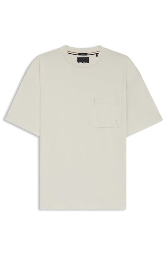 BOSS BOSS Erkek Normal Kalıp Merserize Pamuklu Yuvarlak Yakalı Kısa Kollu Bej T-Shirt 50544106-131