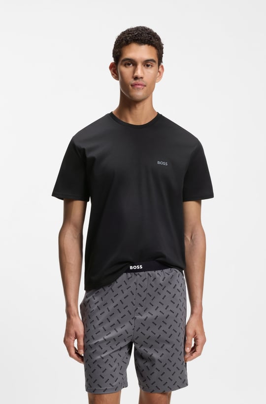 BOSS  BOSS Erkek Normal Kalıp Pamuklu Logo Detaylı Koyu Gri Pijama Takımı 50557174-026