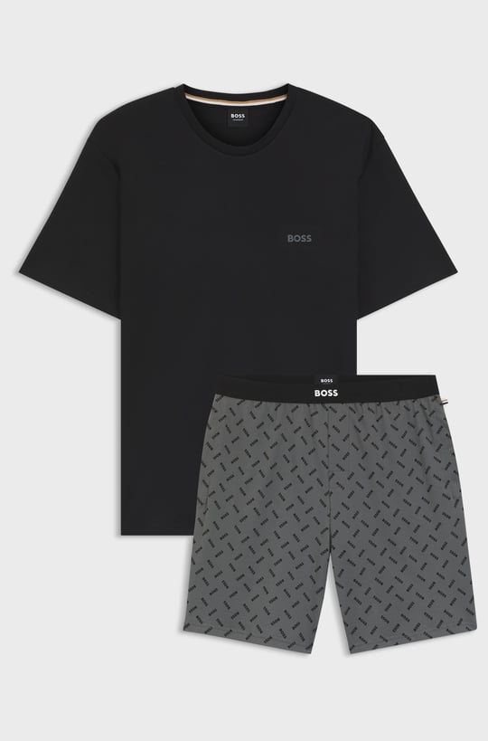 BOSS  BOSS Erkek Normal Kalıp Pamuklu Logo Detaylı Koyu Gri Pijama Takımı 50557174-026
