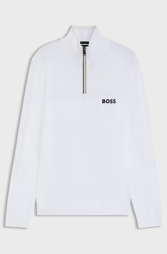 BOSS  BOSS Erkek Normal Kalıp Su Tutmayan Pamuk Karışımlı Yarım Fermuarlı Beyaz Kazak 50541953-100