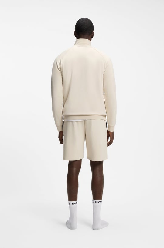 BOSS  BOSS Erkek Normal Kalıp Yarım Fermuarlı Metalik Logo İmzalı Pamuklu Uzun Kollu Bej Sweatshirt 50566915-132
