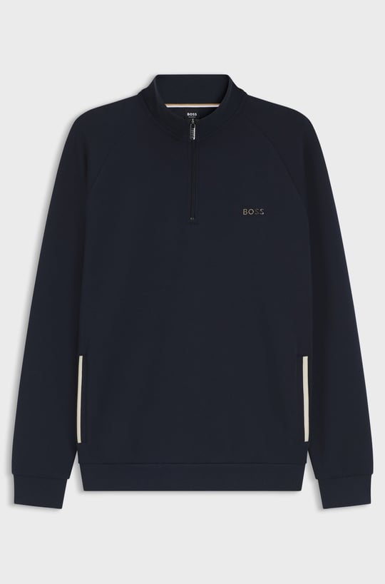 BOSS  BOSS Erkek Normal Kalıp Yarım Fermuarlı Metalik Logo İmzalı Pamuklu Uzun Kollu Lacivert Sweatshirt 50566915-403