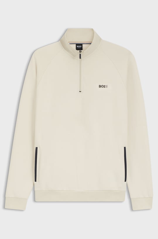 BOSS  BOSS Erkek Normal Kalıp Yarım Fermuarlı Metalik Logo İmzalı Pamuklu Uzun Kollu Bej Sweatshirt 50566915-132