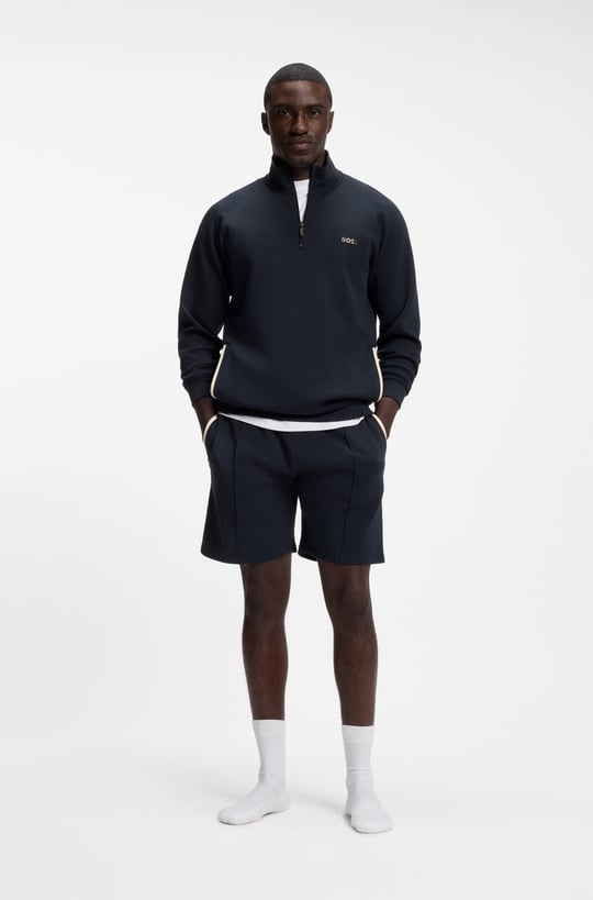 BOSS  BOSS Erkek Normal Kalıp Yarım Fermuarlı Metalik Logo İmzalı Pamuklu Uzun Kollu Lacivert Sweatshirt 50566915-403
